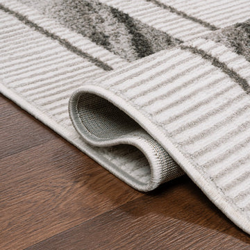 Athens Classic Border Marble Pattern High-low Area Rug